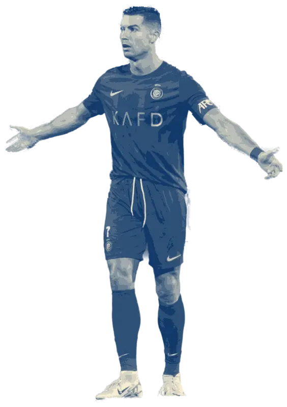 Cristiano Ronaldo in Al-Nassr blue, arms outstretched