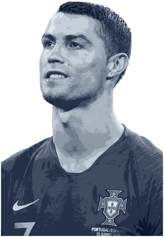 Cristiano Ronaldo in Portugal red, gazing upward in the dark